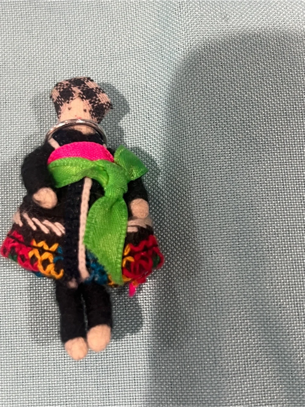 Handcrafted Multicolor Doll Brooch with Bright Green Accent
